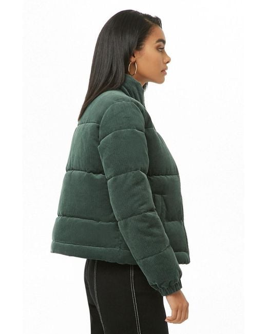 Forever 21 Corduroy Puffer Jacket in Green | Lyst