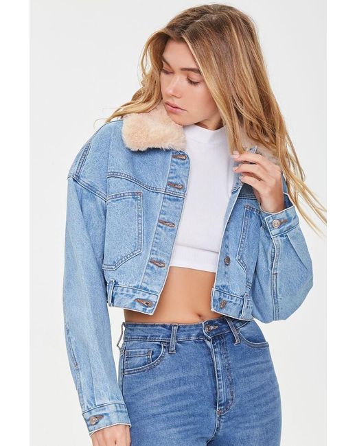 Women Faux Fur Collar Denim Jacket 