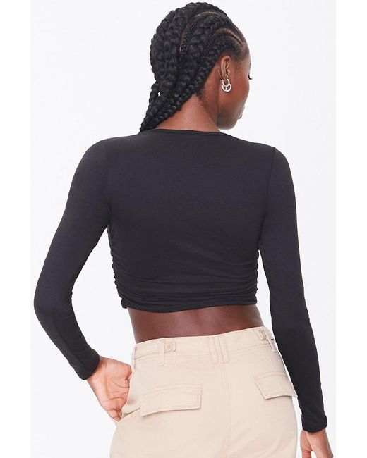 Synthetic Ruched Long-sleeve Crop Top 