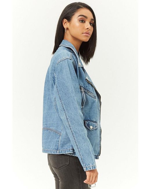 Forever 21 Oversized Denim Moto Jacket 