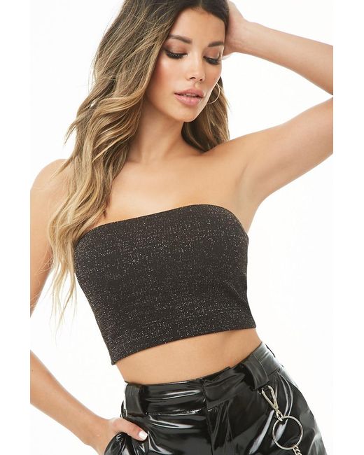 Forever 21 Synthetic Cropped Glitter Tube Top in Black | Lyst