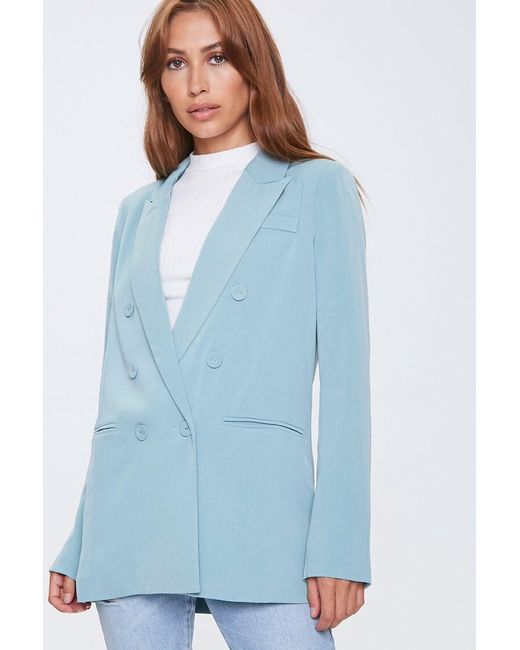 Forever 21 Double-breasted Blazer in Blue - Lyst