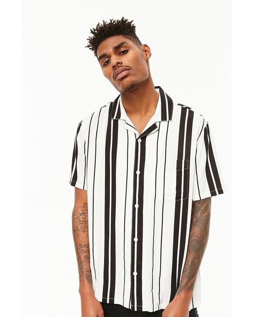 Forever 21 Striped Cuban Collar Shirt 