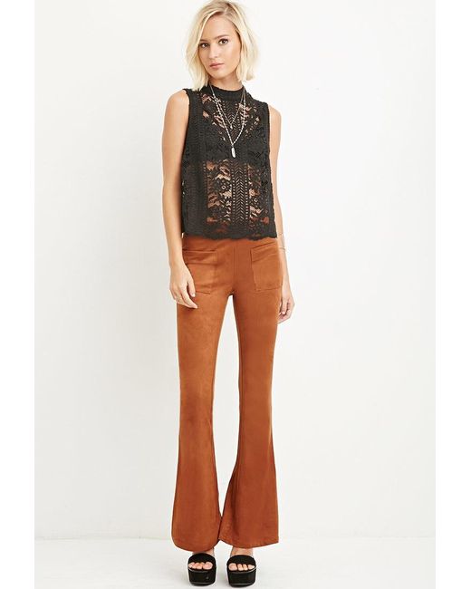 Faux Suede Flared Pants in Chestnut 
