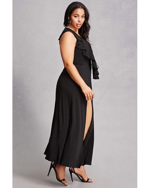 Synthetic Plus Size M-slit Maxi Dress 