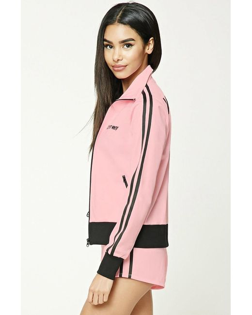 forever 21 lost youth track jacket in pink lyst forever 21 lost youth track jacket in pink lyst