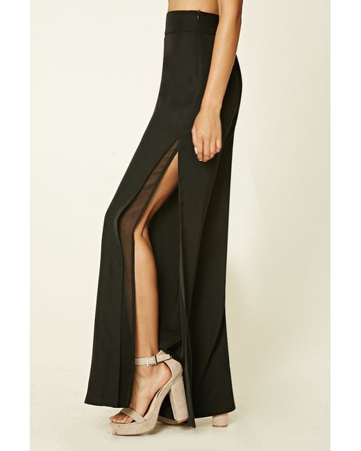 Synthetic Woven Flared Side-slit Pants 
