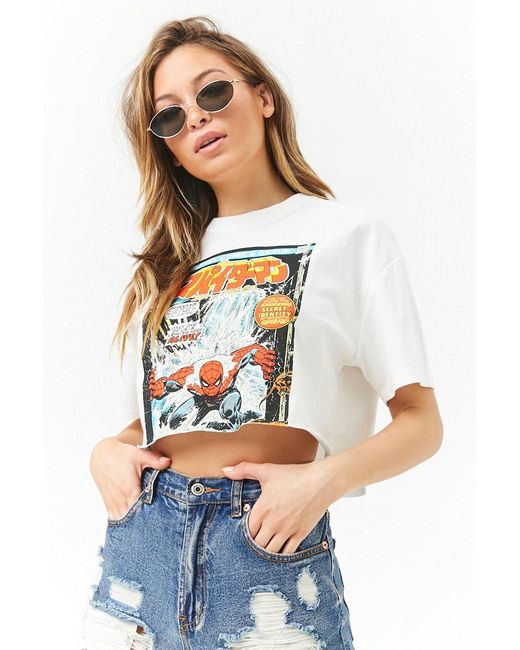 Cotton Spiderman Cropped Graphic Tee 