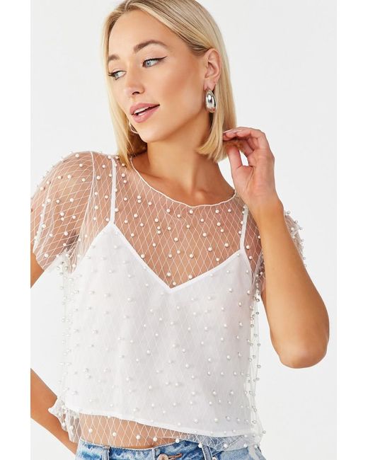 Chiffon Faux Pearl Sheer Mesh Combo 