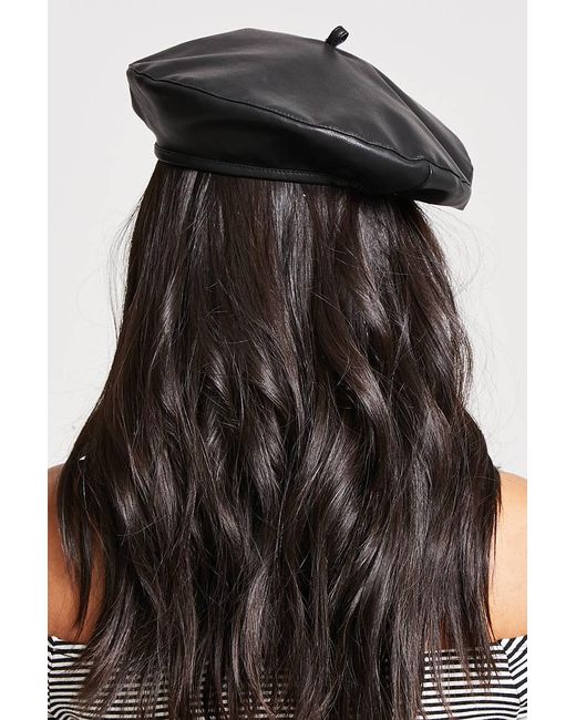 Forever 21 Faux Leather Beret in Black 