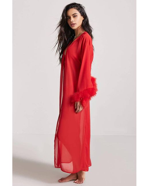 Forever 21 Satin Faux Feather Trim Robe 