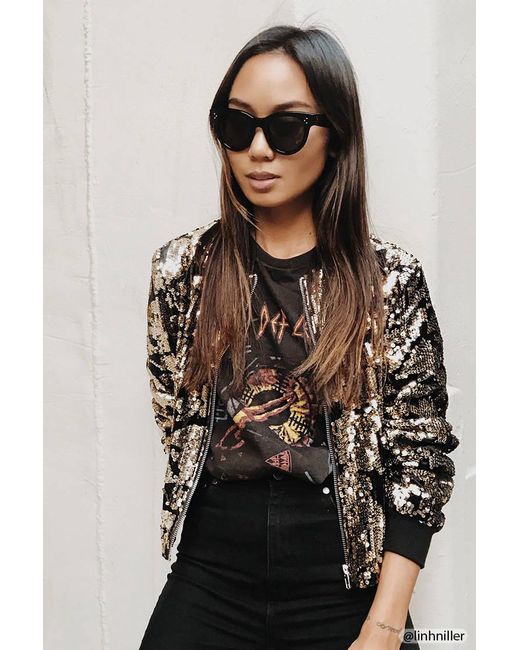 black and gold sequin bomber jacket