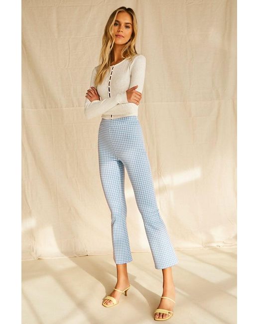 Synthetic Gingham Print Flare Pants 