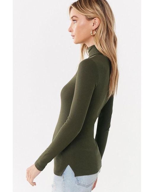 Forever 21 Cotton Ribbed Turtleneck Top 