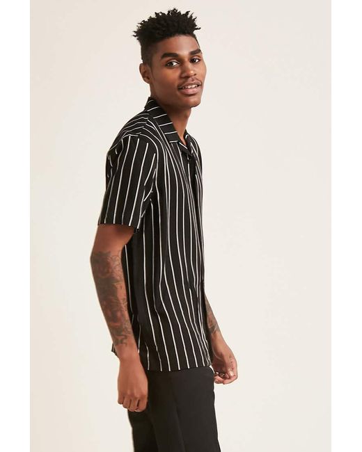 Cotton Pinstripe Cuban Collar Shirt 