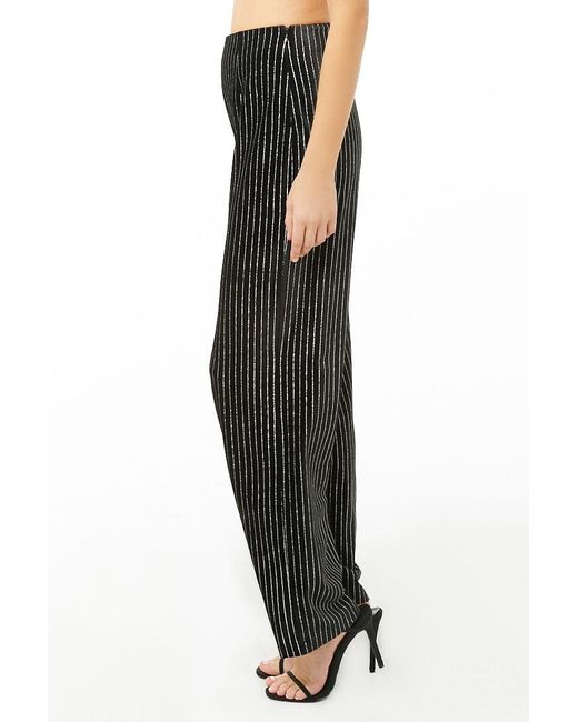 Metallic Striped Pants in Black,Silver 