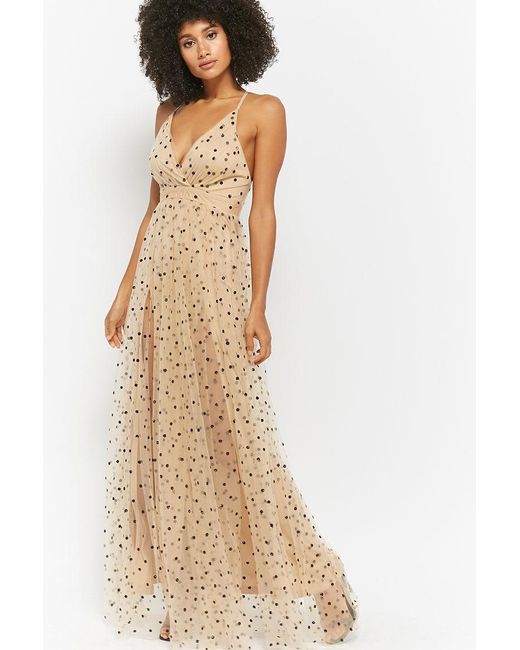 Forever 21 Synthetic Polka Dot Sequin Maxi Dress in Nude (Natural) | Lyst