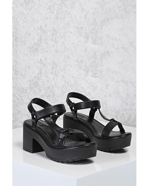 Forever 21 Chunky Platform Sandals in Black | Lyst