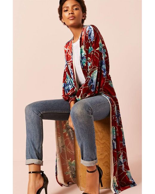 Floral Velvet Duster Cardigan 