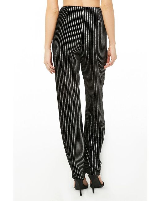 Metallic Striped Pants in Black,Silver 