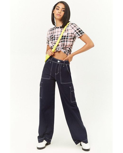 Cotton Contrast-stitched Wide-leg Pants 