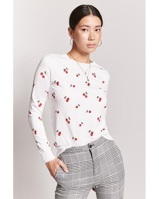Forever 21 Cotton Cherry Print Sweater 