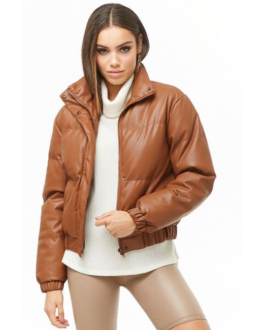 Forever 21 Faux Leather Puffer Jacket 