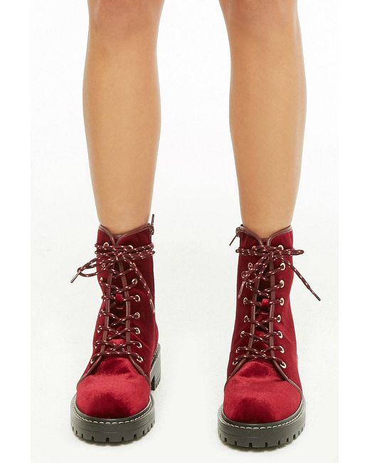 Red velvet combat boots Clearance