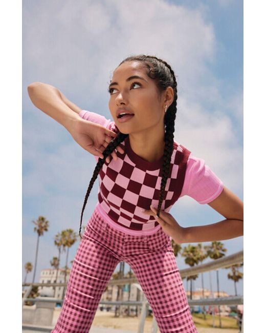 pink checkered sweater vest