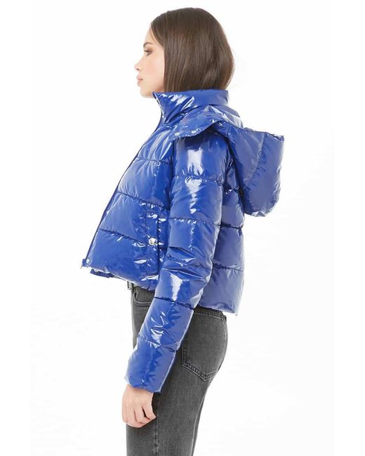 Faux Patent Leather Puffer Jacket 