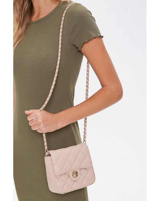 Forever 21 Quilted Twist-lock Crossbody Bag in Taupe (Green) - Lyst