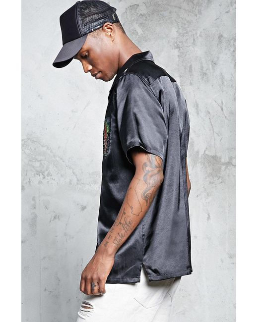 Forever 21 Tiger Satin Shirt in Black 