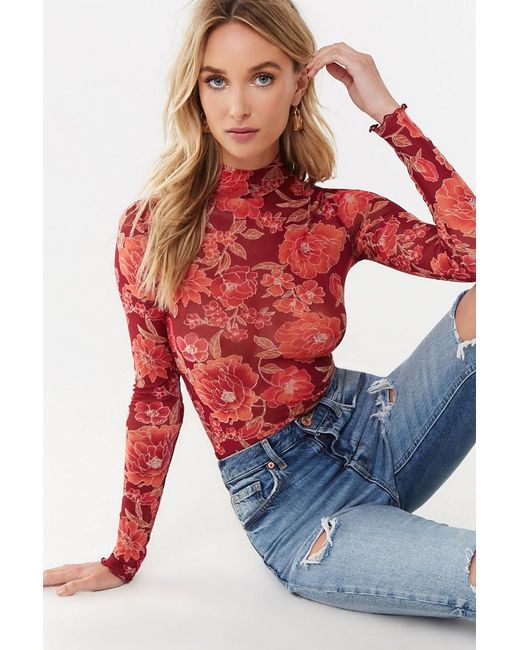 Forever 21 Synthetic Floral Mesh Top in 