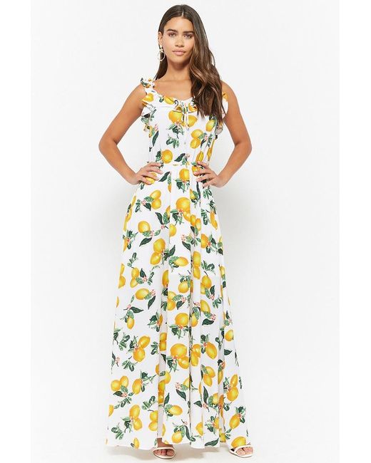 Synthetic Eta Lemon Print Maxi Dress 