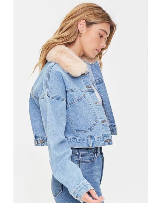 Women Faux Fur Collar Denim Jacket 