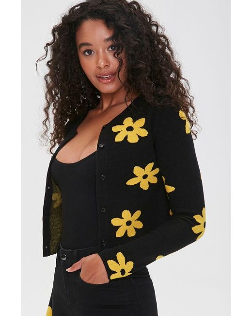 Forever 21 Synthetic Daisy Print Buttoned Cardigan Sweater in Black,Yellow  (Black) | Lyst Canada