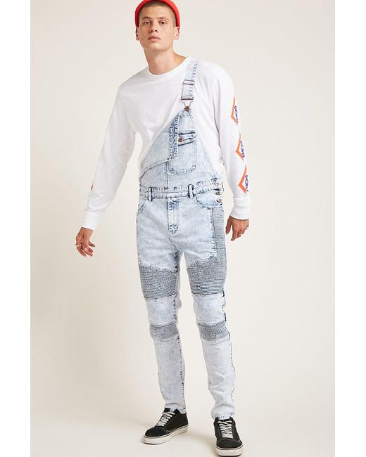 Acid Wash Moto Overalls in Light Denim 