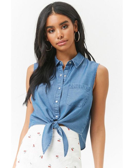denim tie front shirt forever 21