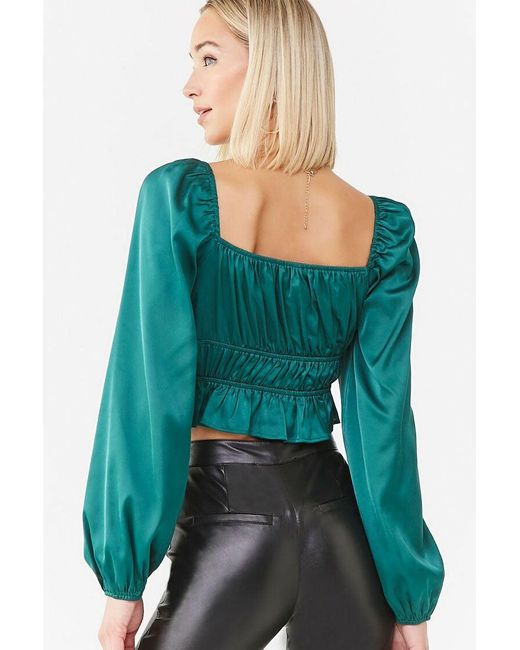 Forever 21 Shirred Satin Crop Top In 