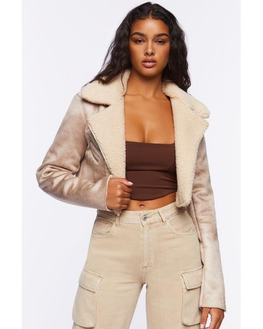 Faux Shearling-trim Moto Jacket 