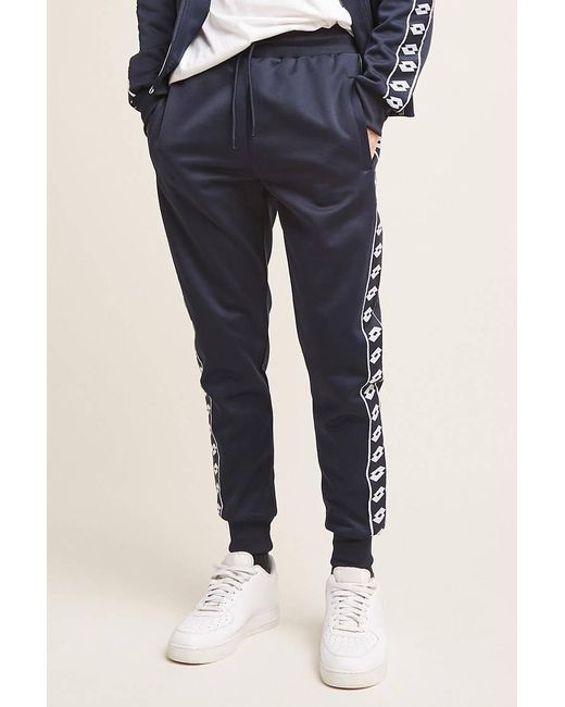 Fleece Lotto Logo Track Pants in Navy 
