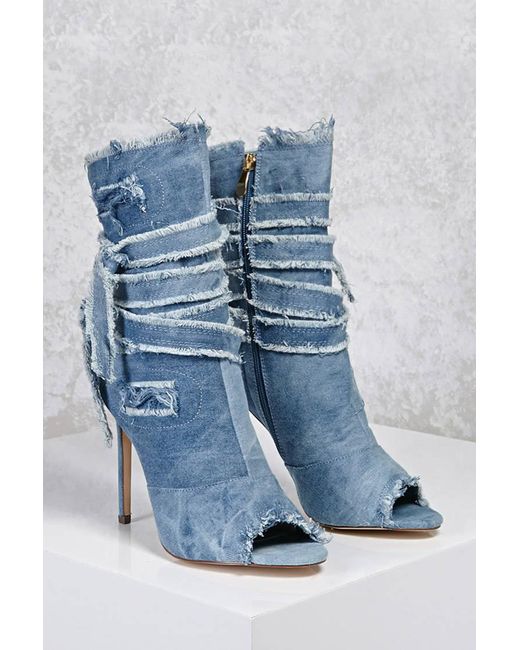 Forever 21 Frayed Denim Ankle Boots in 