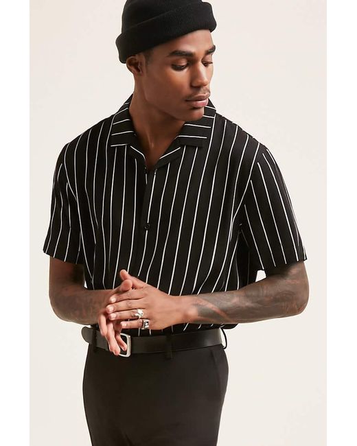 Cotton Pinstripe Cuban Collar Shirt 