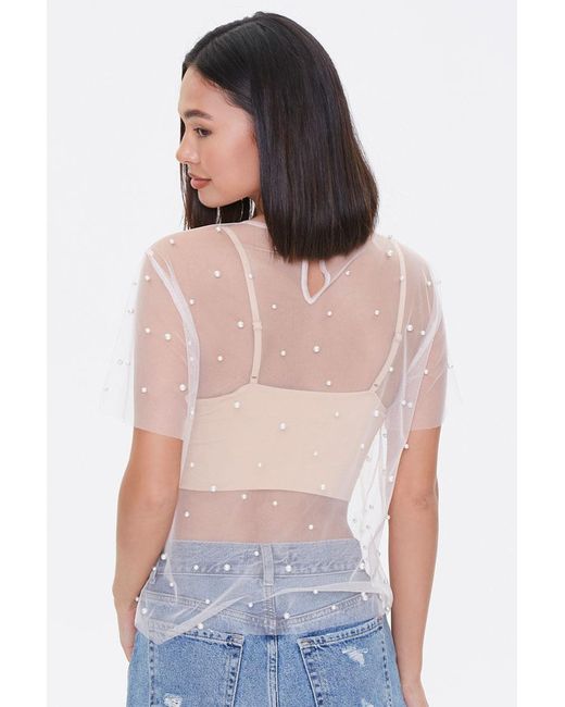 white pearl mesh top