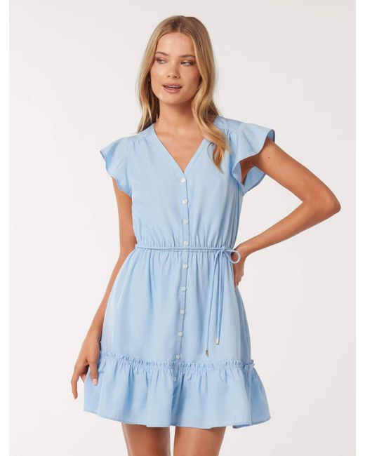 Forever New Blue Rahnee Frill-Hem Mini Dress