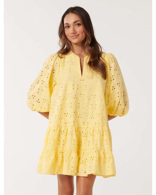 Forever New Yellow Palermo Petite Broderie Mini Dress