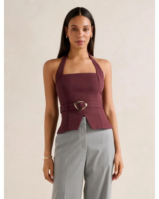 Forever New Red Ellisa Belted Hardware Top
