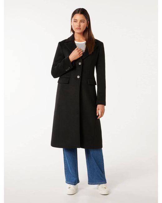 Forever New Black Rebecca Button-Front Coat