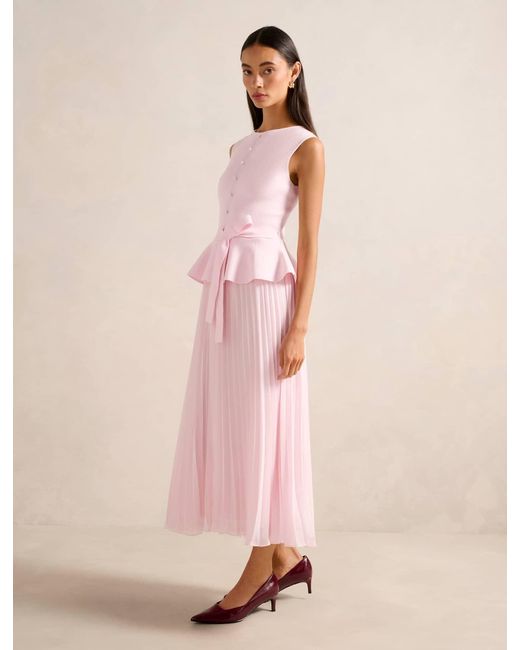 Forever New Pink Luella Pleat Mixed Midi Dress