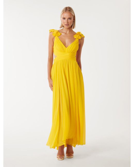 Forever New Yellow Selena Ruffle Shoulder Maxi Dress